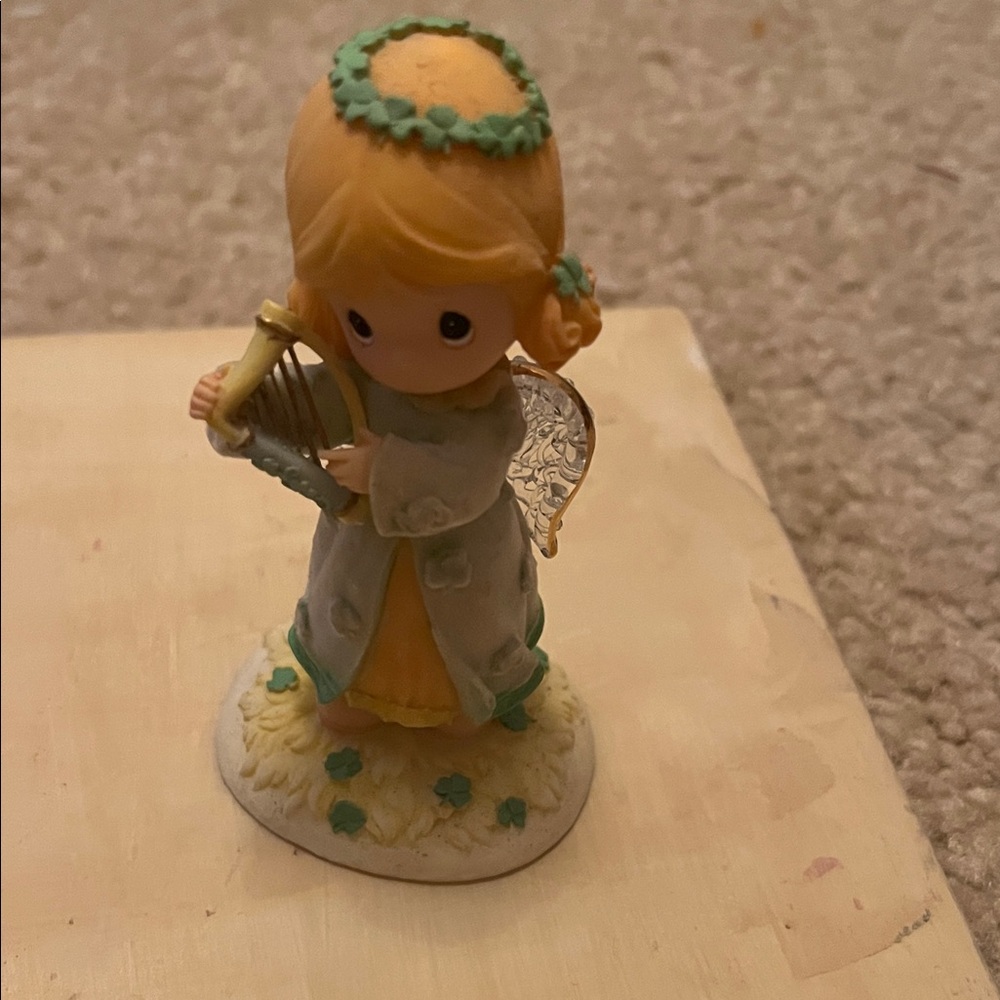 Precious moments Angel Figurine with shamrocks and Harp